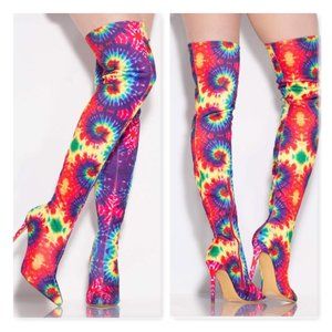 NWB Liliana Gisele-7 Multi Print Vision Over The Knee Boots